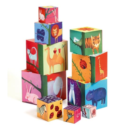 Toronyépítő kocka - Természet és állatok - 10 nature & animal blocks - Djeco