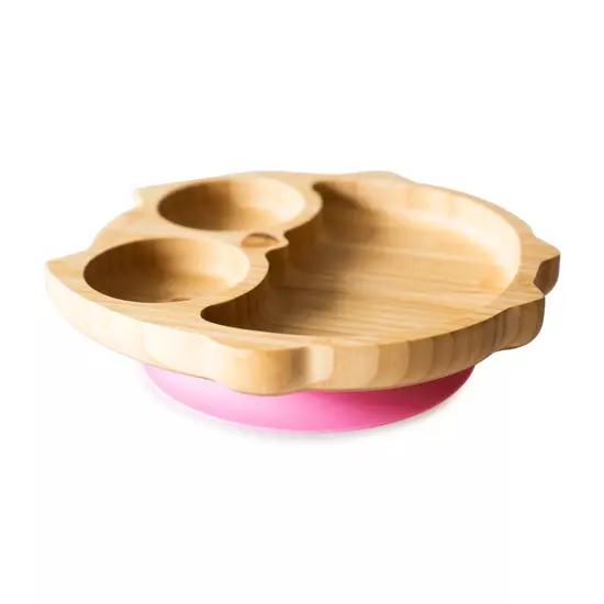 Bagoly bambusz tányér - Rózsaszín Eco Rascals