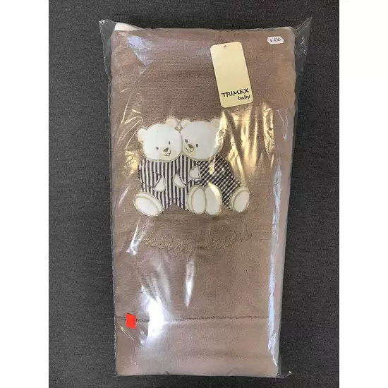 Wellsoft takaró bélelt kétszínű barna macis hímzéssel